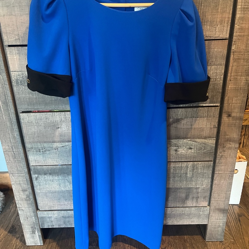 Calvin Klein Royal Blue Midi Dress with Black Accents